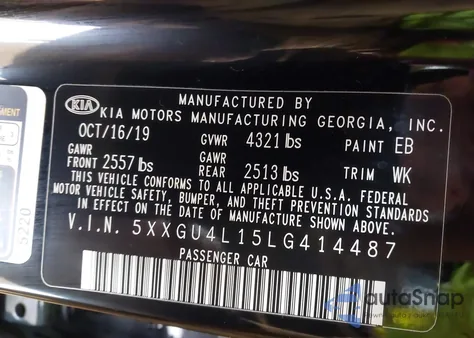 2020 Kia Optima Ex Premium z USA, uszkodzony, nr VIN 5XXGU4L15LG414487